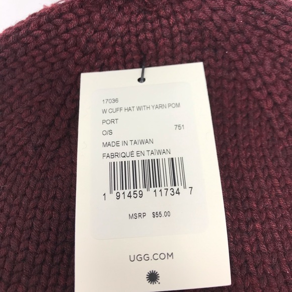 NWT UGG Knit Pom Pom Beanie in Maroon!